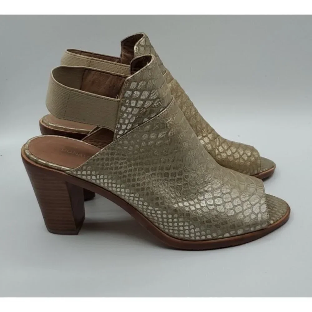 Donald PLINER Khloe Gold Leather Platino Snake Print Peep Toe Shoe Bootie Size 9